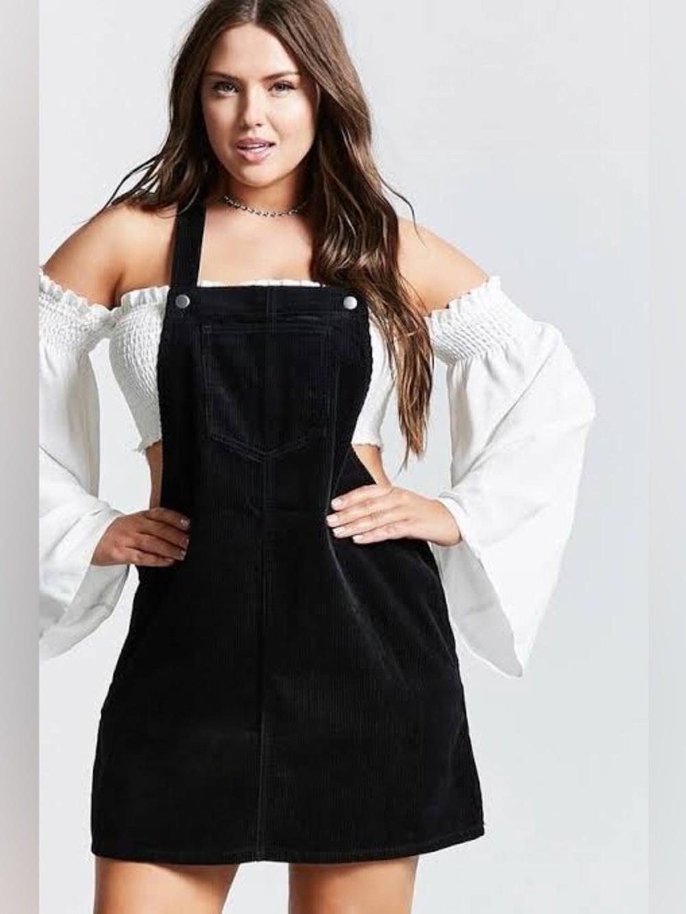 Forever 21 Black Corduroy Overalls Dress